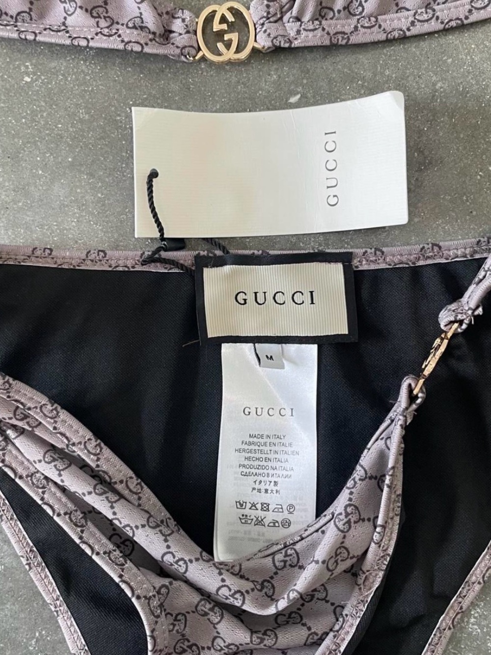 Gucci Taupe GG Monogram Triangle Bikini with Gold GG Accents - Picture 2 of 3